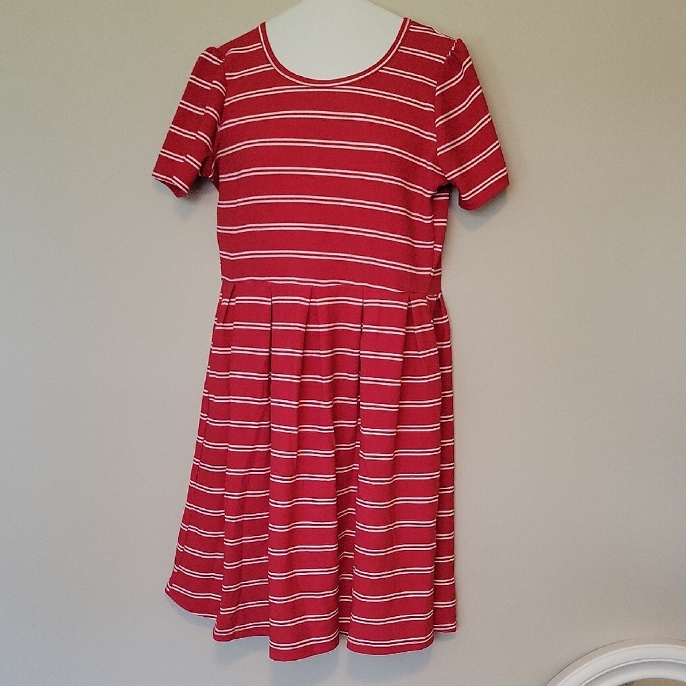 LuLaRoe Red and White Pleated Sundress Casual